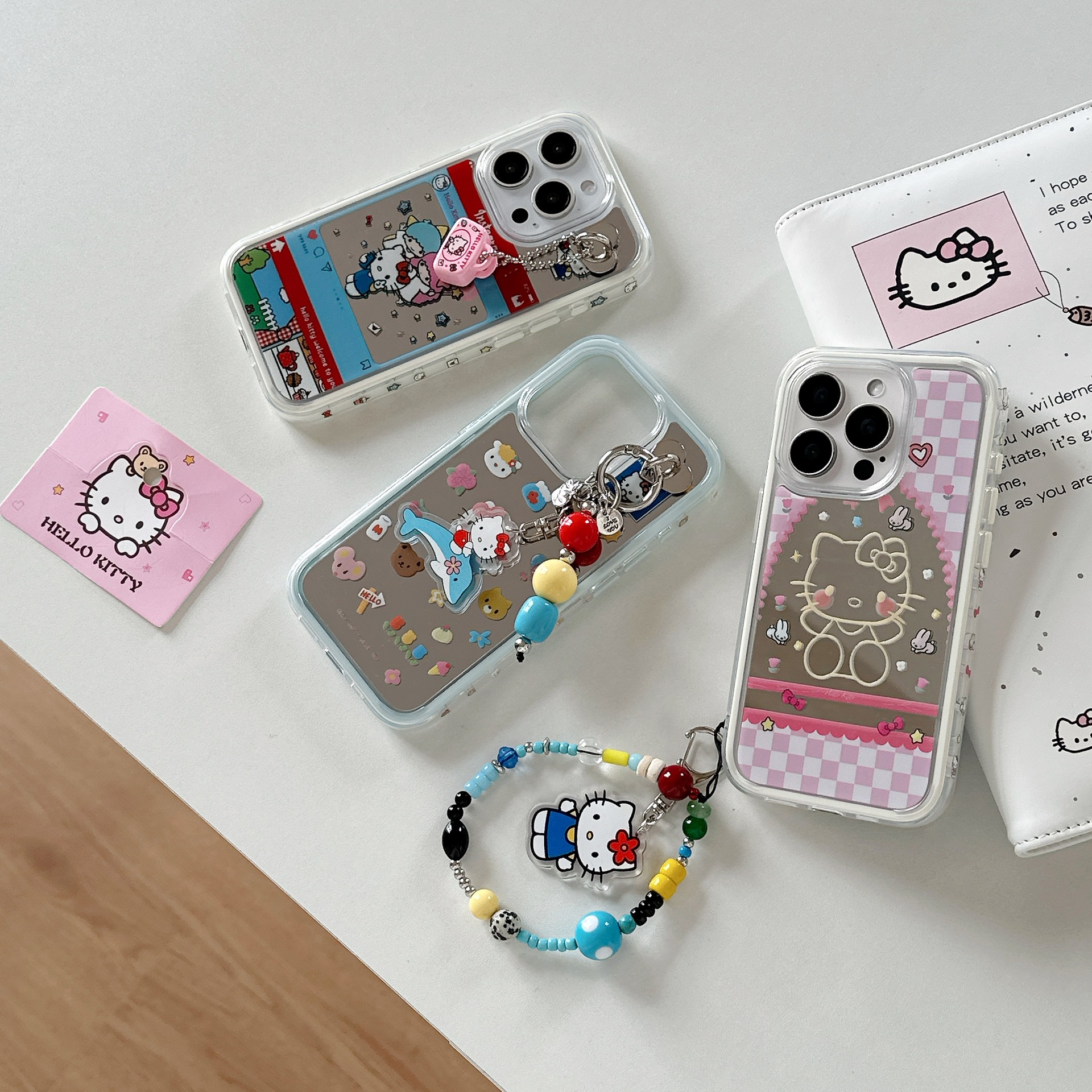 Dibujos animados lindo espejo KT gato para Apple 16proMax funda para teléfono móvil 15Pro chica 14/13 colgante 15PM