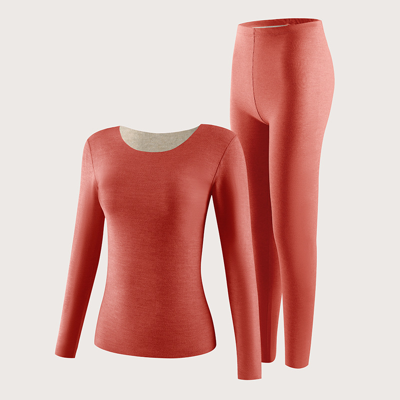 Otoño e invierno Gerong Tops cálidos, pantalones de manga larga cepillados de doble cara, traje cálido de seda de cachemira, ropa de otoño, pantalones largos