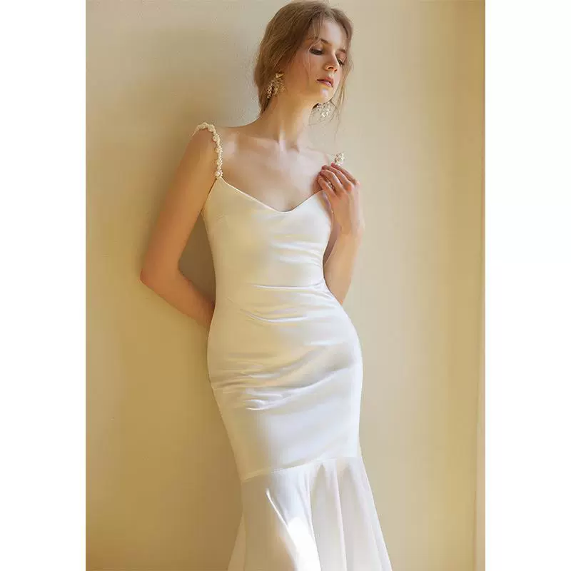 Morning gown dress engagement gauze white satin dress 2025 heavy industry travel photography evening gift bride party new style