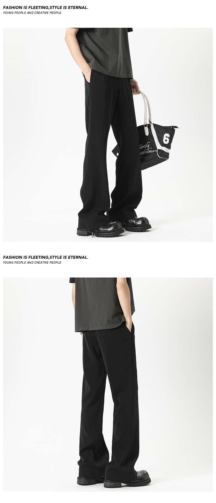 Casual Black Drapey Trousers For Men Loose Fit Slightly Flared_voghion.com