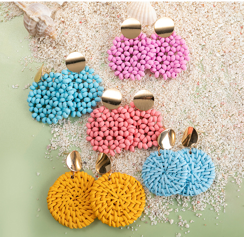 Solid Color Pattern Women'S Gender Vacation Solid Color Wood Rattan Drop Earrings