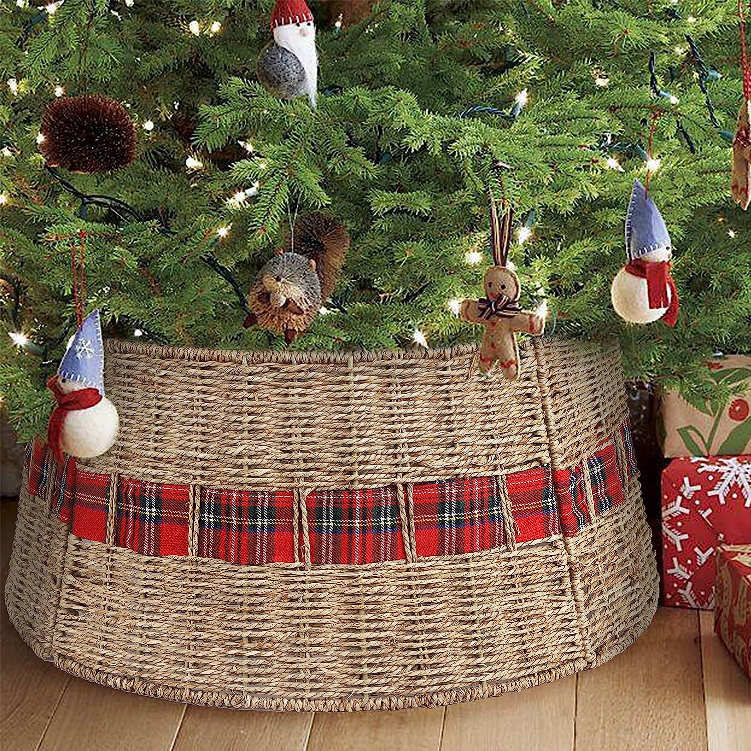 亚马逊新款草编圣诞树围底座圣诞树场景布置道具圣诞工艺品装饰品