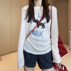 韩系百搭天丝卡通印花长袖T恤女防晒面膜t春夏款薄款罩衫显瘦上衣
