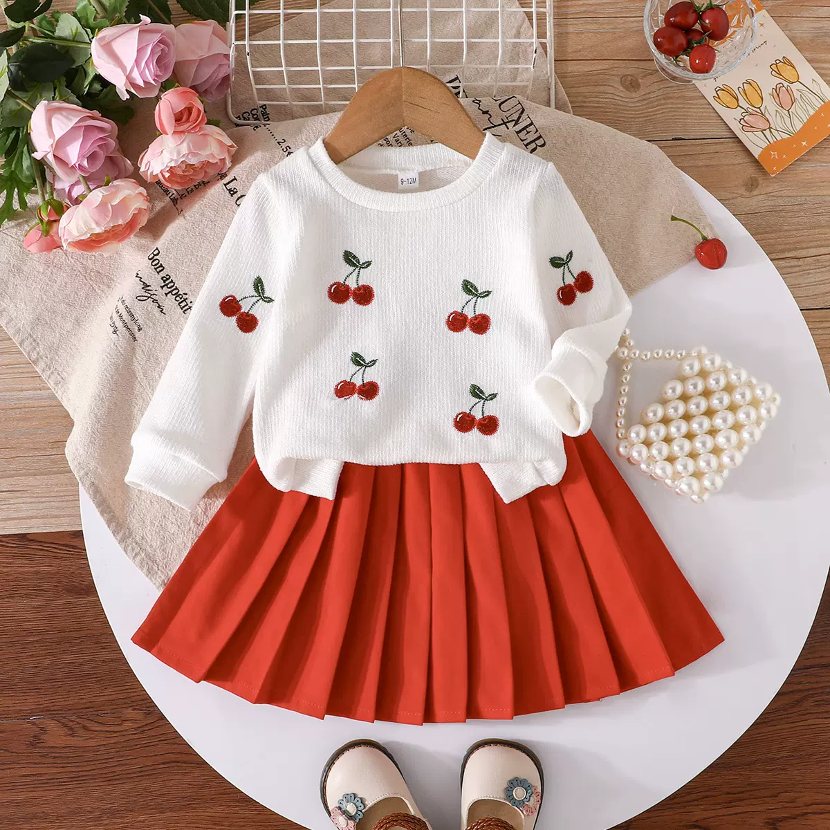 跨境爆款满印樱桃印花套装连衣裙混款男童女童套装可一件代发