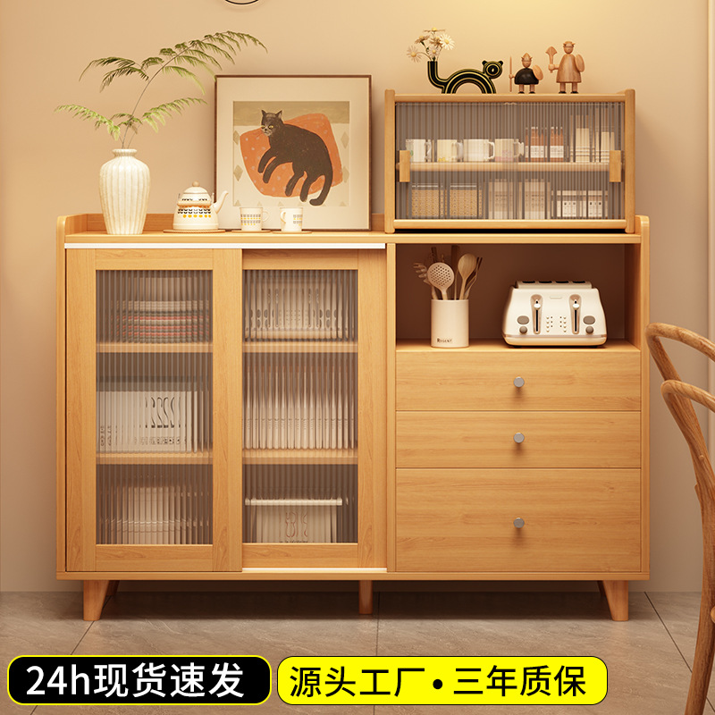Solid Wood Sideboard, All Solid Wood Home Kitchen Side Cabinet, Storage Cabinet, Wall-Mounted Integrated Side Tea Cabinet, Cupboard, Bowl Cabinet