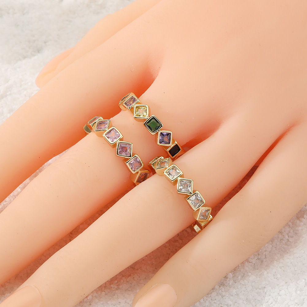Simple Style Rhombus Copper Open Ring Plating Zircon Copper Rings