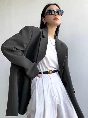 Women's Gray Blazer Coat Spring and Autumn Elegant Casual Street Style Korean Version Fashion Trendy Women's Suit