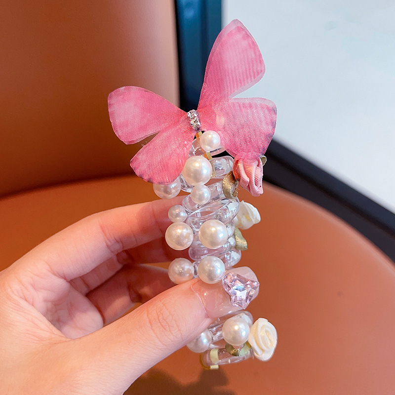 新款森系蝴蝶泡泡辫头绳甜美玫瑰花电话线发圈高级感马尾编发神器|undefined