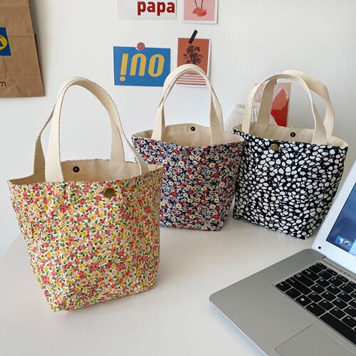 Pick up flower cloth language/new style pastoral style floral element small and versatile copper buckle small cloth bag casual portable canvas bag