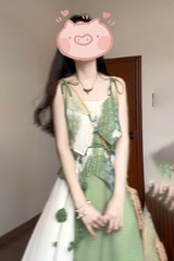 フォレストレディスタイルアートオイルプリントカラーブロックフェイクツーピースサスペンダースカート+オフホワイト日焼け止めブラウスセット