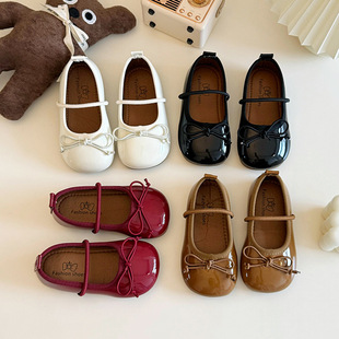 Tweed Style Bow Kidsren's Shoes 2025 Spring & Fall New Flats Girls' Leather Shoes Soft Sole Shallow Mouth Kidsren's Princess Shoes