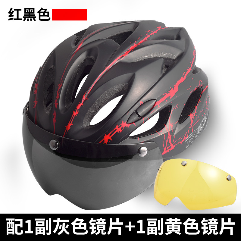 Casco de bicicleta con gafas integradas moldeo casco de equitación hombres y mujeres casco de bicicleta de montaña equipo de conducción