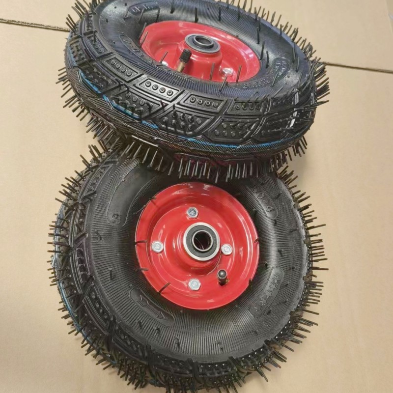 青岛厂家生产制作350-4气胎轮刺猬花纹工具车轮子