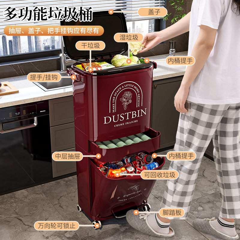 キッチンゴミ箱 家庭用 2025年新モデル 大容量 キッチンゴミ専用 乾湿分離分類 ハイスタイル 腰が痛くなりにくい|undefined
