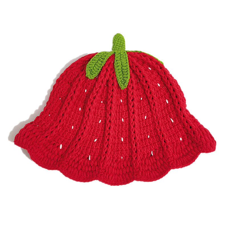 Maglia lavorata all'uncinetto fatta a mano transfrontaliera per donna, autunno e inverno, dolce e carino pescatore di fragole con bordo arricciato_voghion.com