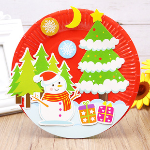 Christmas children's paper plate painting handmade three-dimensional cartoon kindergarten DIY paste material package plate painting