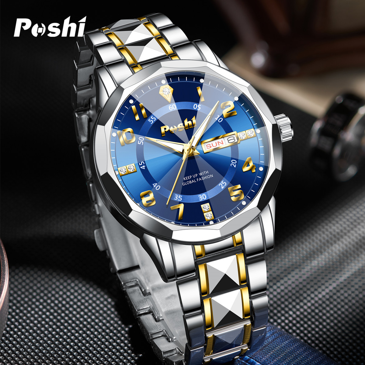 Douyin Live Explosiva Reloj para hombre Impermeable Luminoso Calendario dual Business Gold Watch Reloj de cuarzo para hombre