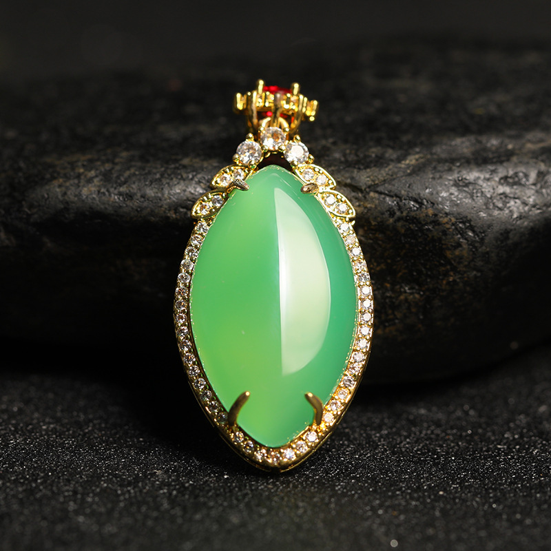 智贝详情图_11玉髓吊坠玉髓镶嵌观音佛吊坠古法金镶嵌款925