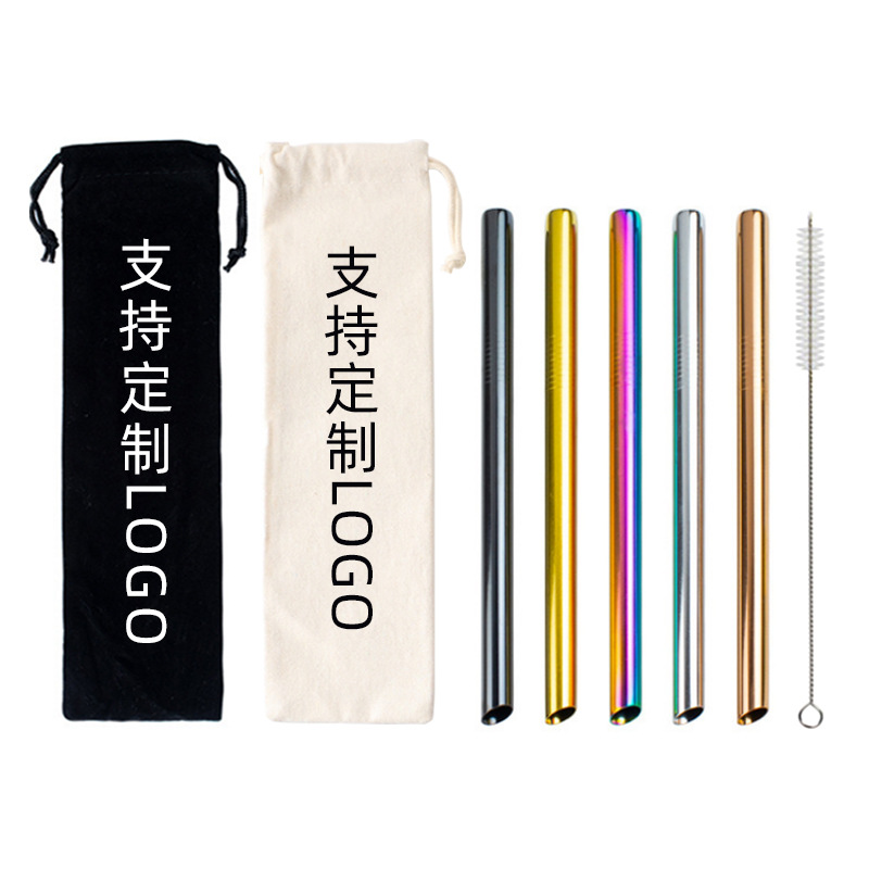 跨境304不锈钢斜口吸管创意5只袋装咖啡镀钛吸管奶茶果汁饮料吸管|ms