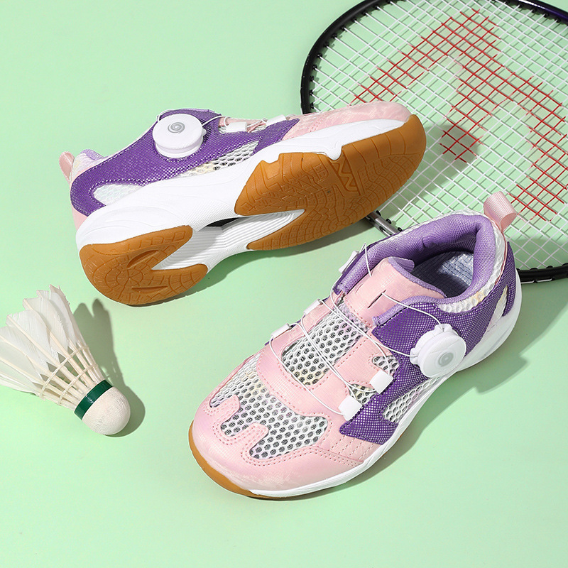 Zapatos de bádminton para niños de verano de red única botón giratorio respirado zapatos de entrenamiento resistentes al desgaste para niños y niñas zapatos deportivos sin lazos