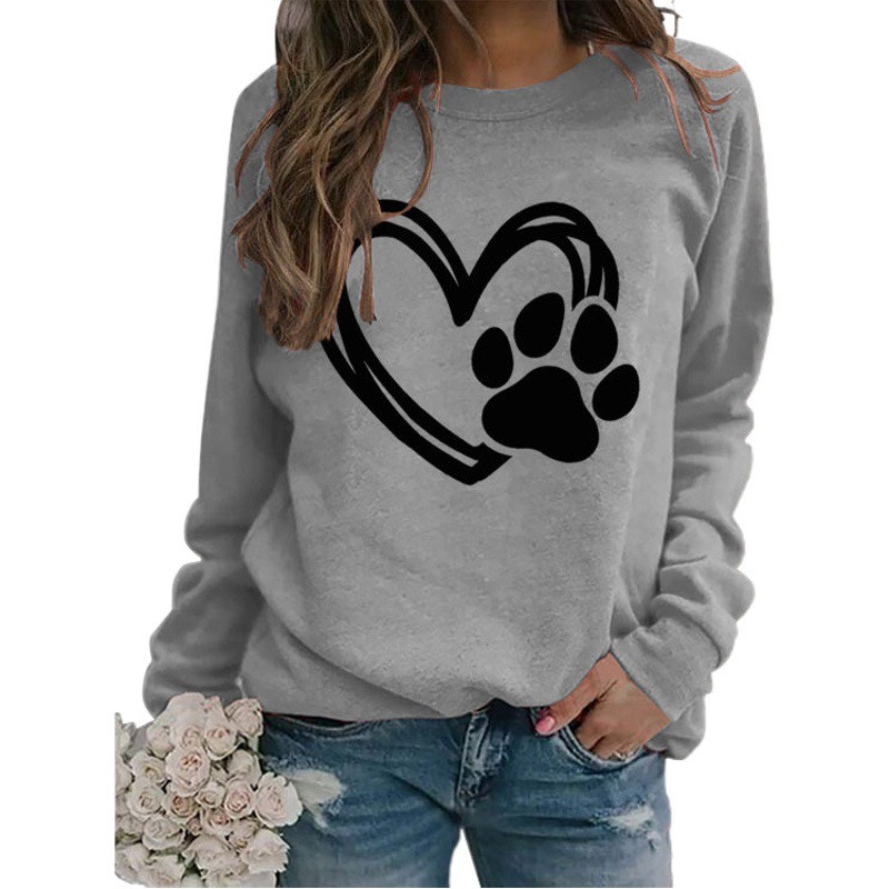 Amazon estación independiente en stock jersey de cuello redondo simple superior manga larga impresa suéter suelto transfronterizo Comercio exterior al por mayor