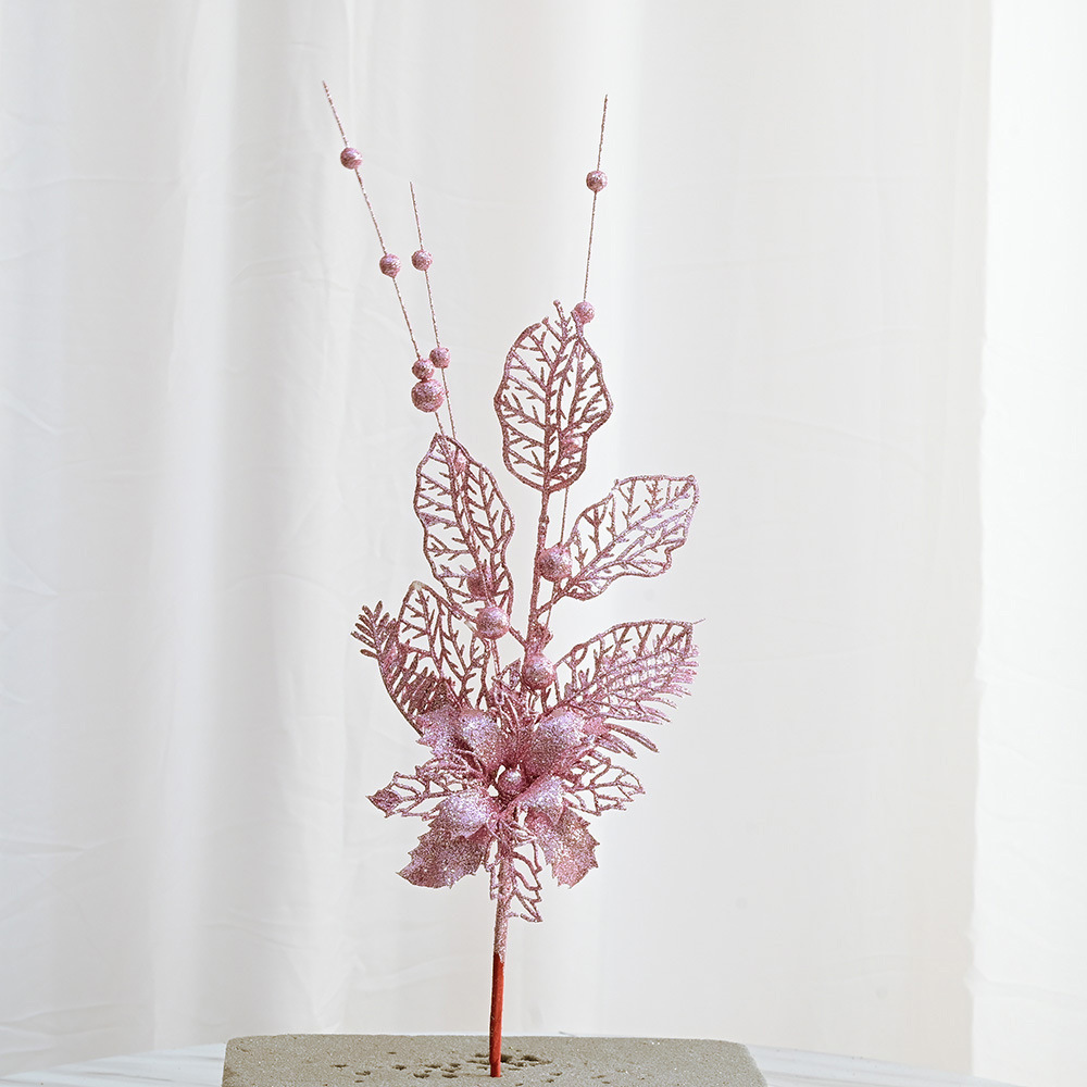 Decoración de árbol de Navidad con flores de polvo dorado, suministros para crear ambiente festivo, ramas simuladas, decoraciones de bayas, lirio de polvo dorado.