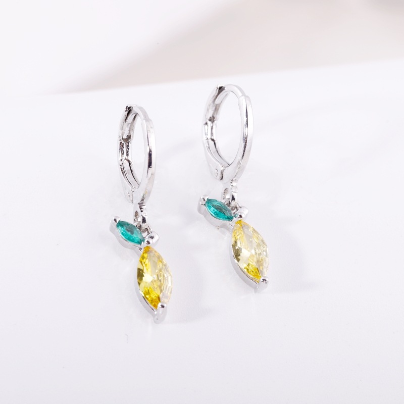 Fruit Earring Necklace Set Colorful CZ Zircon Earrings Grape Cherry Piercing Jewelry Gold detail image 9