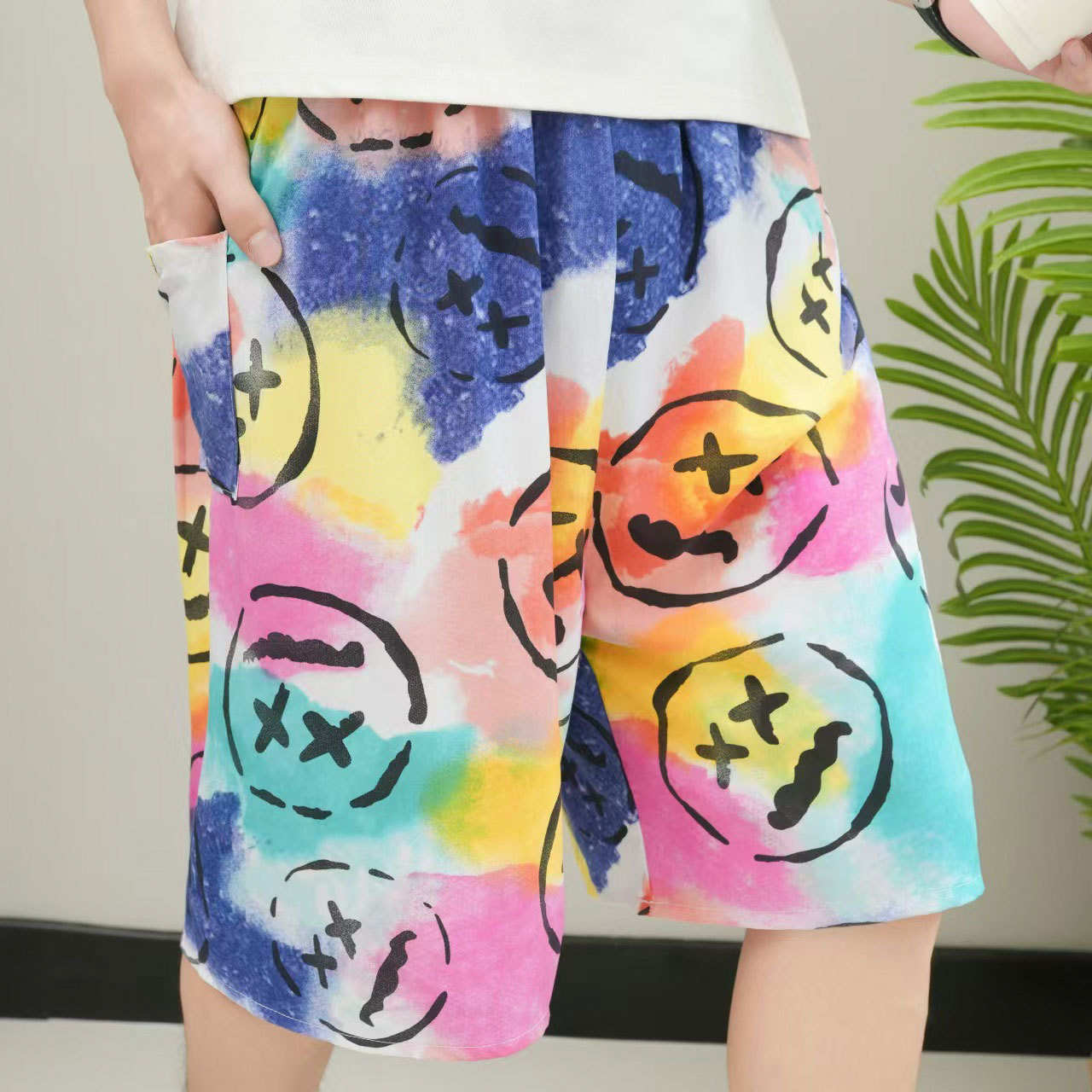 Pantalones cortos de algodón artificial para hombres de verano, pantalones, pantalones de playa, pijamas de seda, pantalones para el hogar, más gordos y pantalones casuales