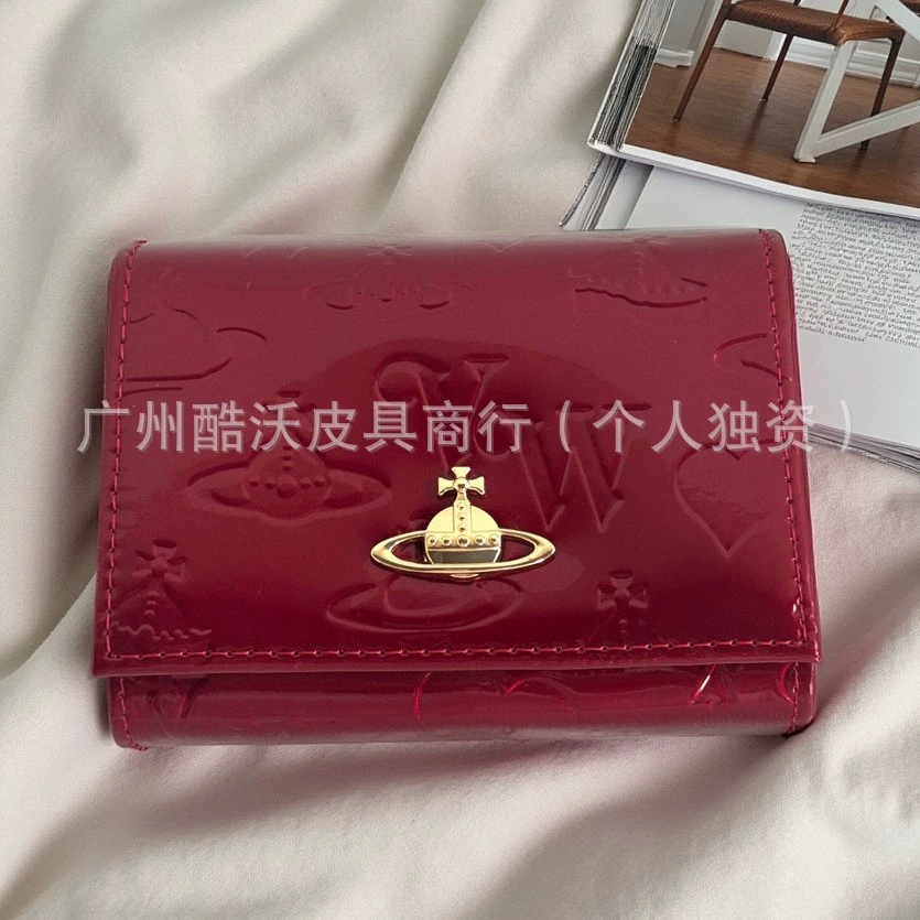 Кошелек Empress of the West Короткий красный кошелек из лакированной кожи с тиснением Кошелек из воловьей кожи 70% off Кошелек для монет Xiaohongshu Горячий товар.