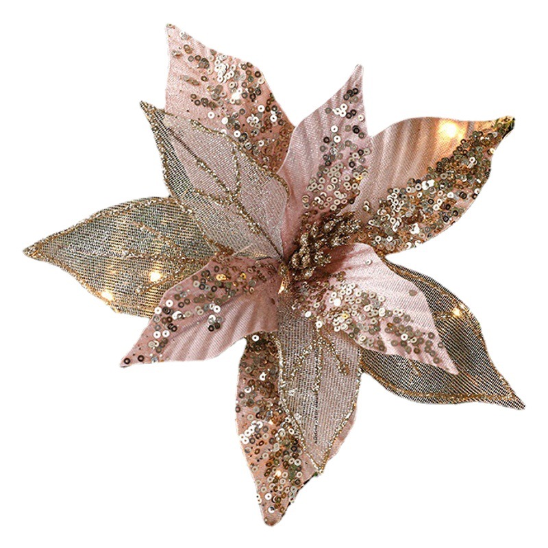 Nuevas flores de Navidad Decoraciones navideñas Arreglos florales para árboles de Navidad colgantes hechos a mano DIY Flores de malla simuladas en stock