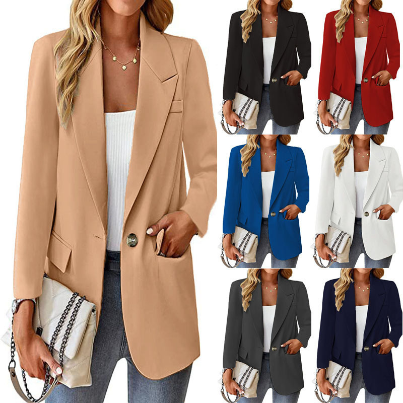 European and American Women's Fashion 2026 Autumn and Winter Cross-Border Women's Clothing Solid Color Suit Collar Slim Fit Single Button Loose Long-Sleeve Blazer European and American Women's Fashion 2026 Autumn and Winter Cross-Border Women's Clothing Solid Color Suit Collar Slim Fit Single Button Loose Long-Sleeve Blazer