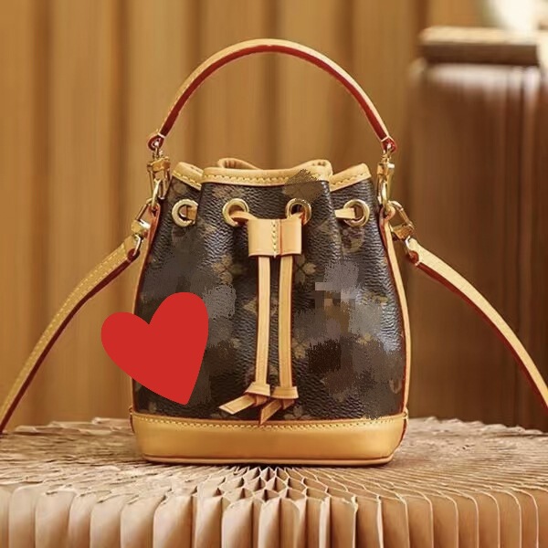 Cross-Border Supply of Vintage m Lv Dumpling Bag Nano Noe Mini Bucket Drawstring Genuine Leather Shoulder Crossbody Women's Bag