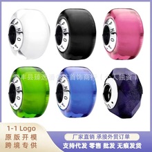 潘家多拉白铜镀厚银新款方面琉璃切面不规则琉璃珠DIY饰品配件女