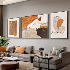 Light Luxury Abstract Living Room Decoration Painting Modern Minimalist Sofa Background Wall Hanging Cream Style Restaurant Triptych Wall Art