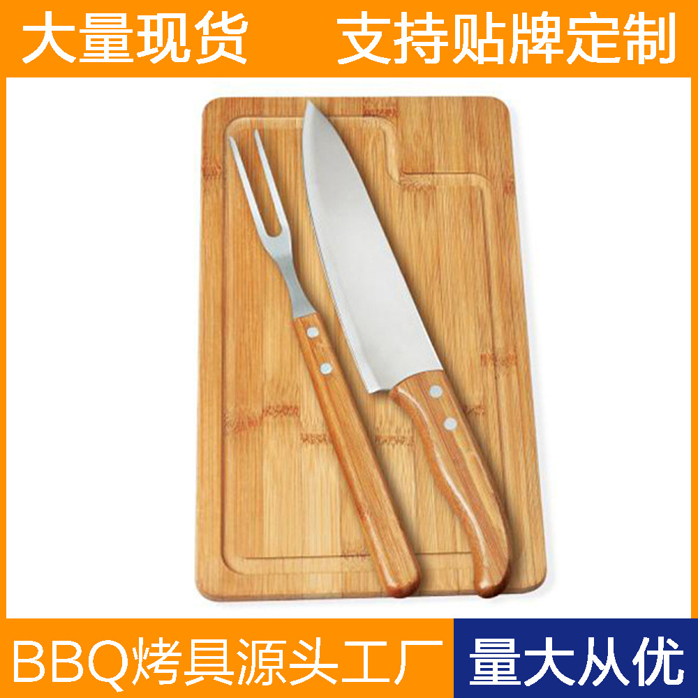 Juego de 6 piezas, delantal, bolsa de tela, juego de barbacoa de acero inoxidable, cuchillo y tenedor con mango de madera, herramientas para exteriores, juego grande de barbacoa