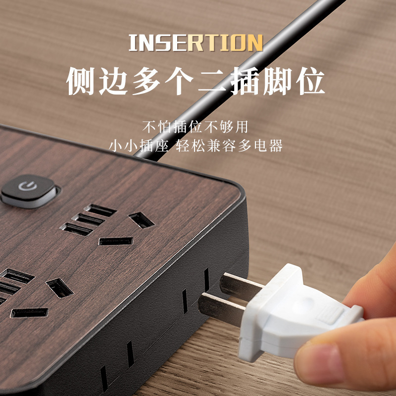 Fabricante de madera enchufe panel de escritorio multifuncional hogar enchufe de carga USB con cable enchufe de seguridad USB