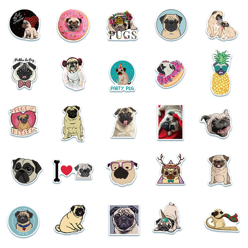 50 cute animal pug doodle stickers suitcase notebook children’s toy stickers