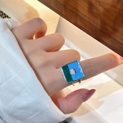 法式美拉德甜酷辣妹2K方块房子滴油指亚文化开口戒指ins小众设计