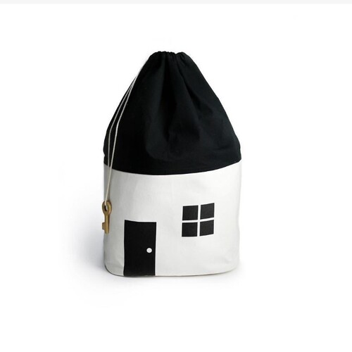 INS Style Small House Children's Clothing and Blanket Storage Bag, Pure Cotton Canvas Strap Pouch, Children's Room Decoration Storage Bag