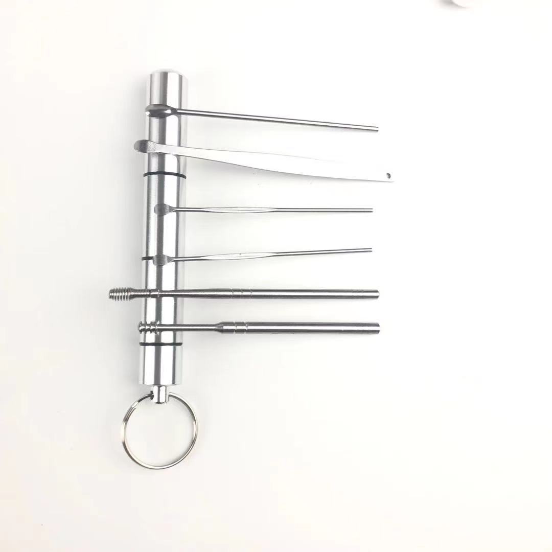 Juego de 6 piezas de earpick de acero inoxidable giratorio earpick traje imprimible logo earpick 6-piece Set
