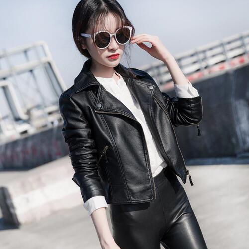 Chic, sweet and fairy black leather jacket for women spring and autumn 2023 high-end retro street top