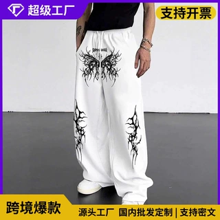 春秋新款 Y2K暗黑哥特印花宽松显瘦男女系带运动裤阔脚卫裤