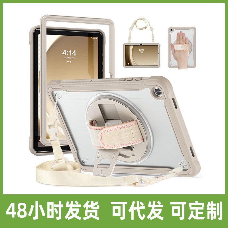 For Samsung Tab A9 X110 Lens Full Cover Strap TPU Case A9Plus Rotating Bracket Flat Cover