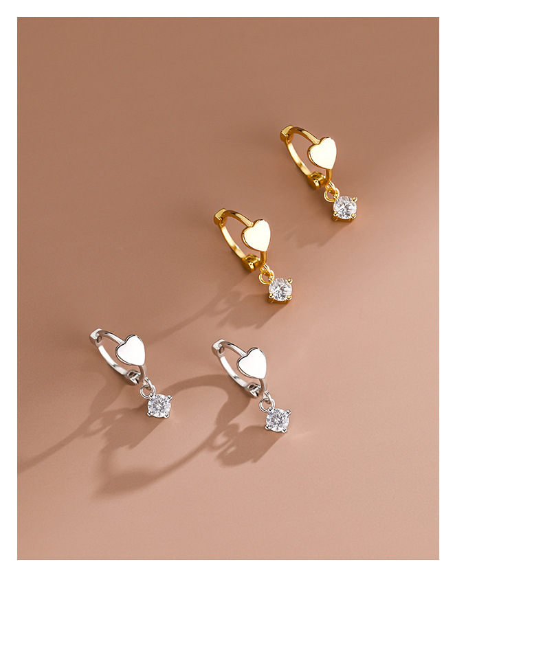 1 Paire Style Simple Forme De Cœur Incruster Argent Sterling Zircon Boucles D'oreilles display picture 2