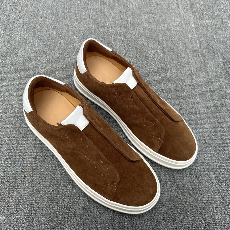 Foreign Trade Kt Elastic Band Cow Suede Casual Shoes Men's Shoes Genuine Leather Sneakers Men's Lazy Shoes Flats Driving Travel Shoes
