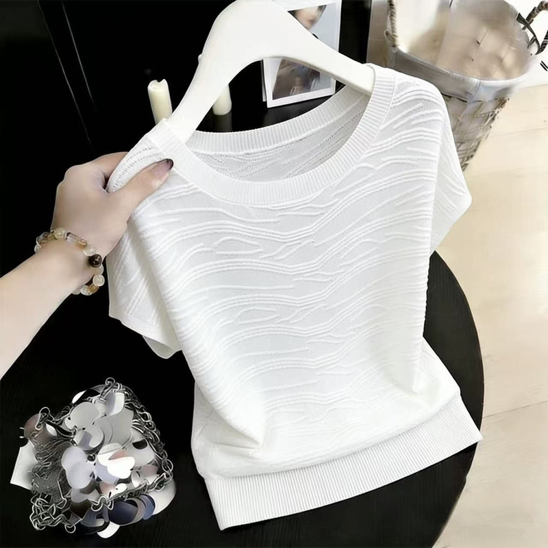 Trendy Ice Silk Short-Sleeve Knit Top for Women, Summer New Slim-Fit Fashionable Versatile T-Shirt Trendy Ice Silk Short-Sleeve Knit Top for Women, Summer New Slim-Fit Fashionable Versatile T-Shirt