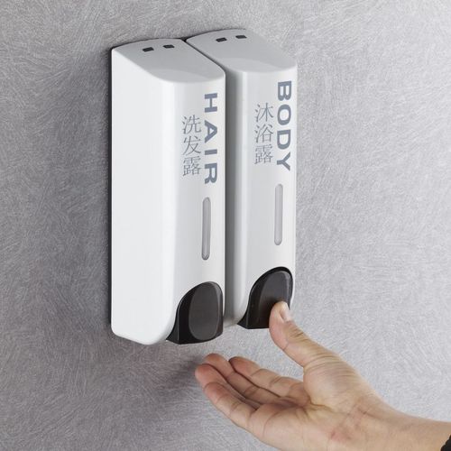Wall-mounted manual soap dispenser dual-head shampoo and body wash soap dispenser bottle for hotels