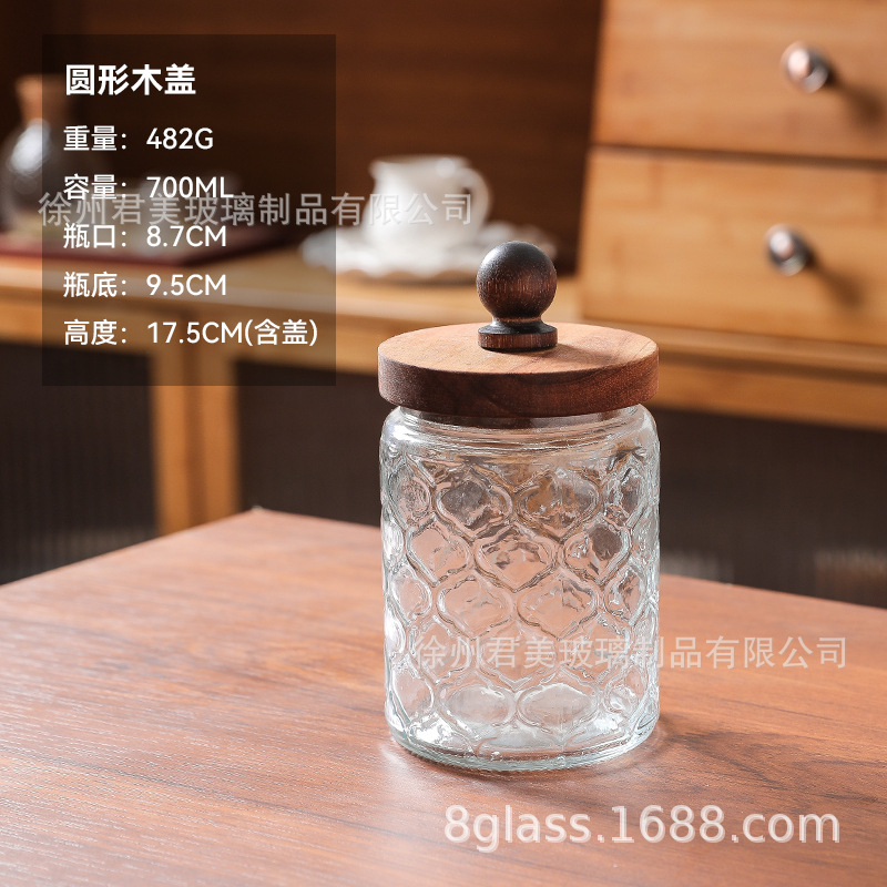 Tanque de almacenamiento de vidrio retro Begonia casera granos naranja frutas secas lata de almacenamiento de té lata de Acacia cubierta de madera mayorista