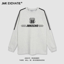 JMK EXDVATIE美式休闲街头宽松设计感织带印花长袖圆领卫衣中性风