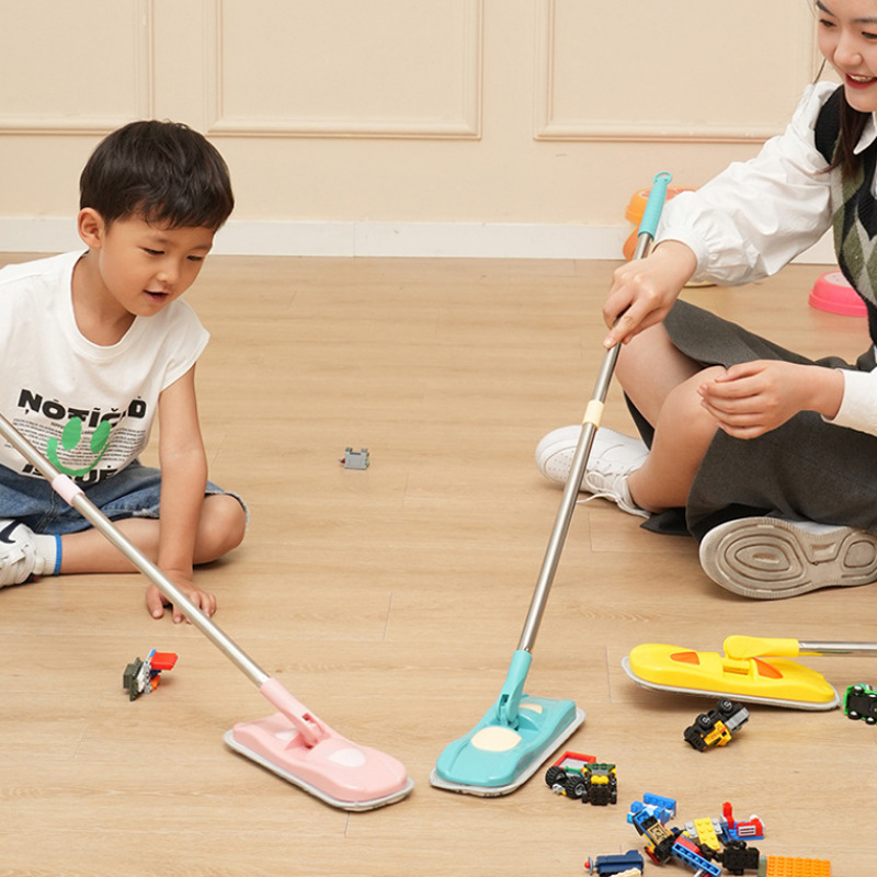 Children's flat mop for home use, cartoon mini mop, dual-use for wet and dry, with detachable handle, floor cleaning toy, blackboard wiping tool Children's flat mop for home use, cartoon mini mop, dual-use for wet and dry, with detachable handle, floor cleaning toy, blackboard wiping tool